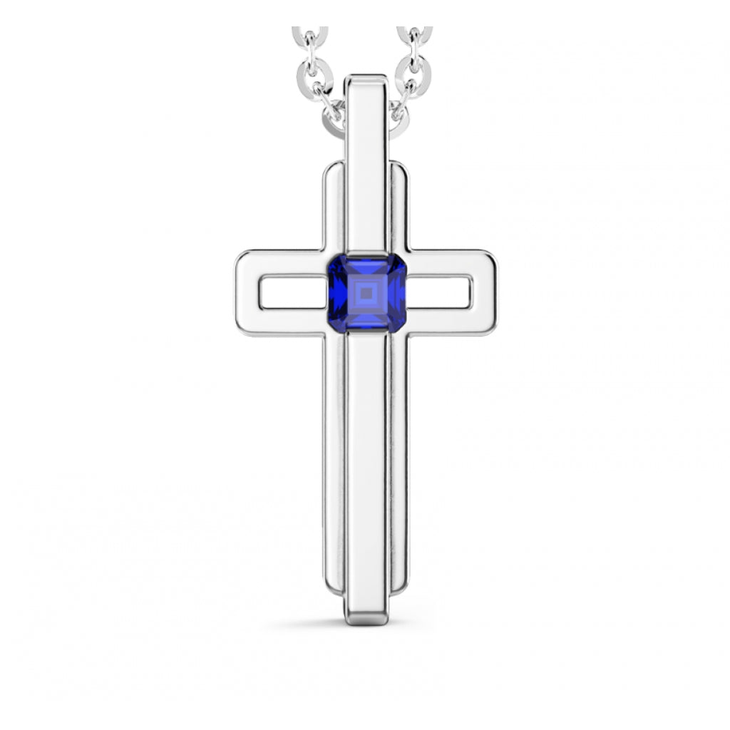 Collana Uomo Zancan Argento 925 Insignia Croce Zircone Blu ESC172-BL